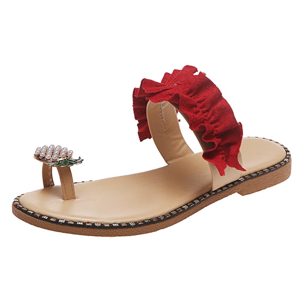 Sandal Heels For Women Women Flat Pineapple Toe Pearl Bohemian Casual Shoes Beach Sandals Slippers Zapatos Mujer