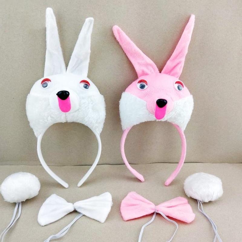 1/3/4pcs Bunnies Costume Set Ears Headband Tail Bowtie Gloves for Kids Halloween Christmas Party Animal Cosplay Costumes