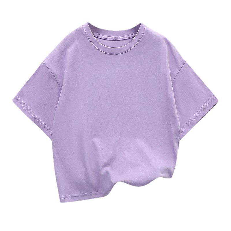 Boys' Summer Korean Style Solid Color Drop Shoulder T-Shirt, Loose Fit, Half Sleeve