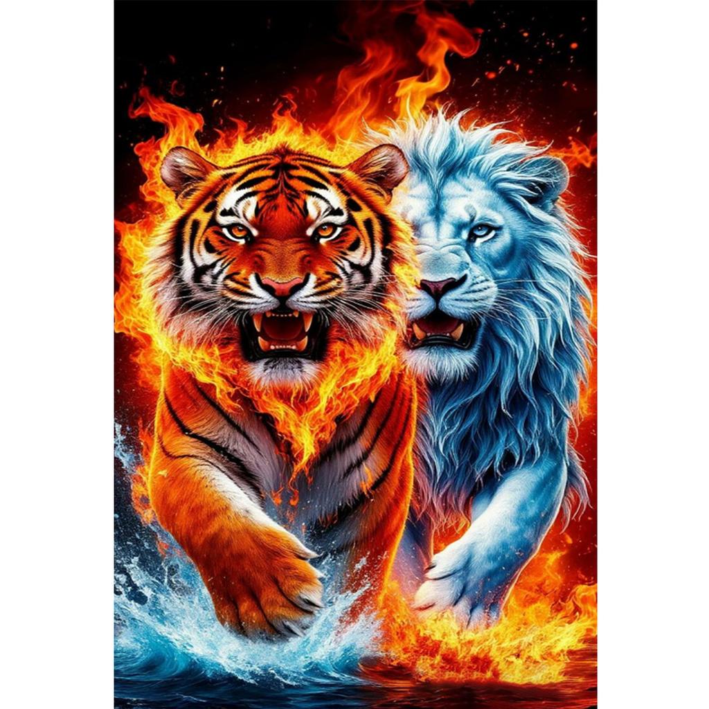 Lions And Tigers DIY Partial AB Full Round Drill Diamonds Dots Gem Art Kits for Adults Home Decor Diamond Dots Paintings 55x85cm