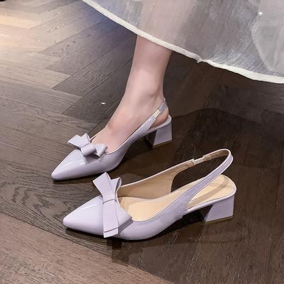 New Women's High Heels Sandals Butterfly-knot Design Footwear Chic Pointed Patent Leather Beige Elegant Female Wedding Shoes