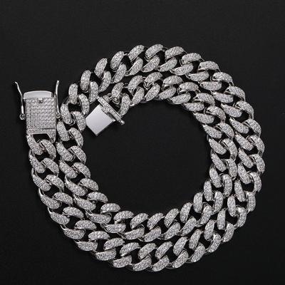 European and American Hip Hop Jewelry Zircon Necklace 12mm High Quality Double Row Full Diamond Cuban Chain Men's Necklace