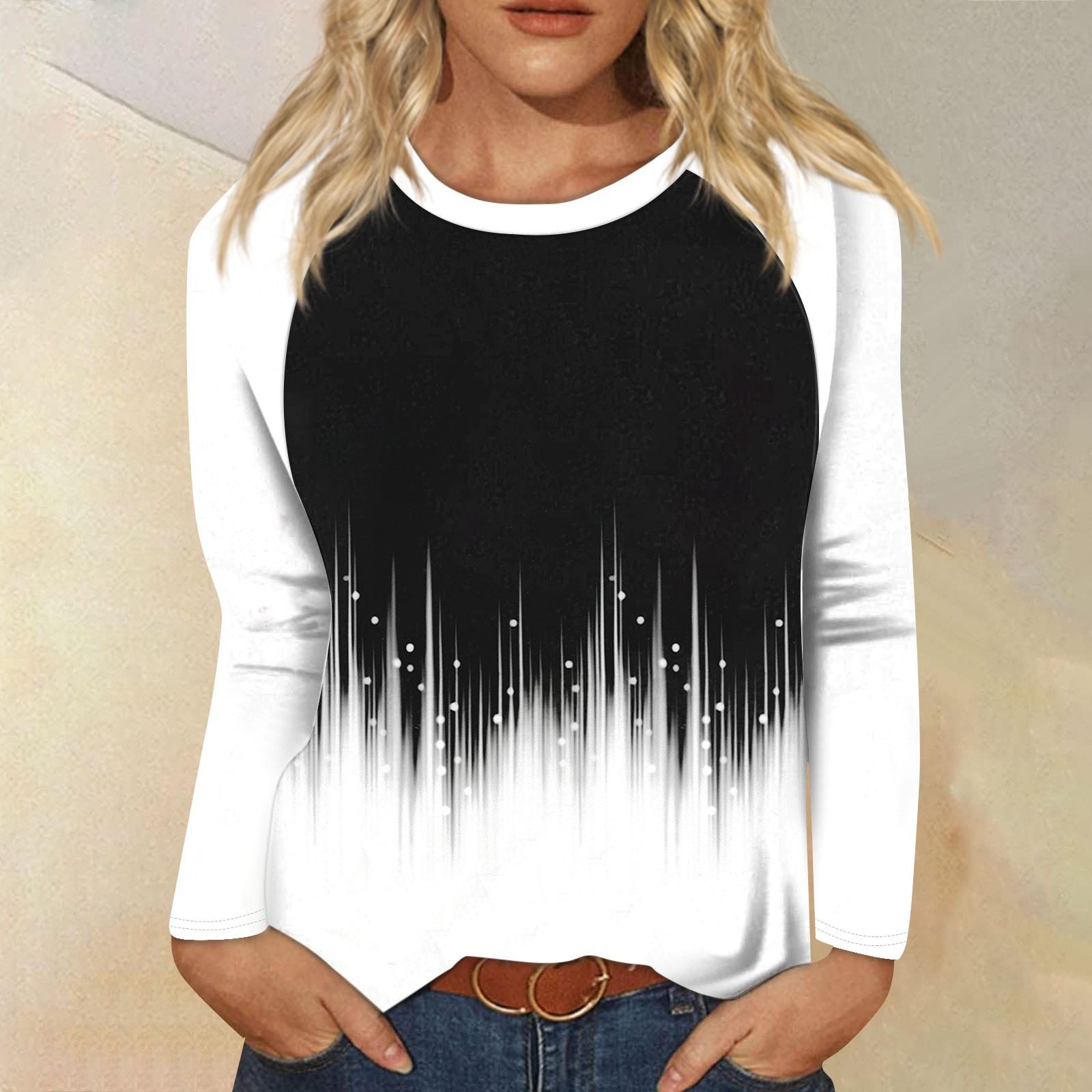 

Рубашка для женщин, модная повседневная футболка с рукавом реглан, круглым вырезом и длинным рукавом, свободная футболка с принтом, женский топ XXL чёрный