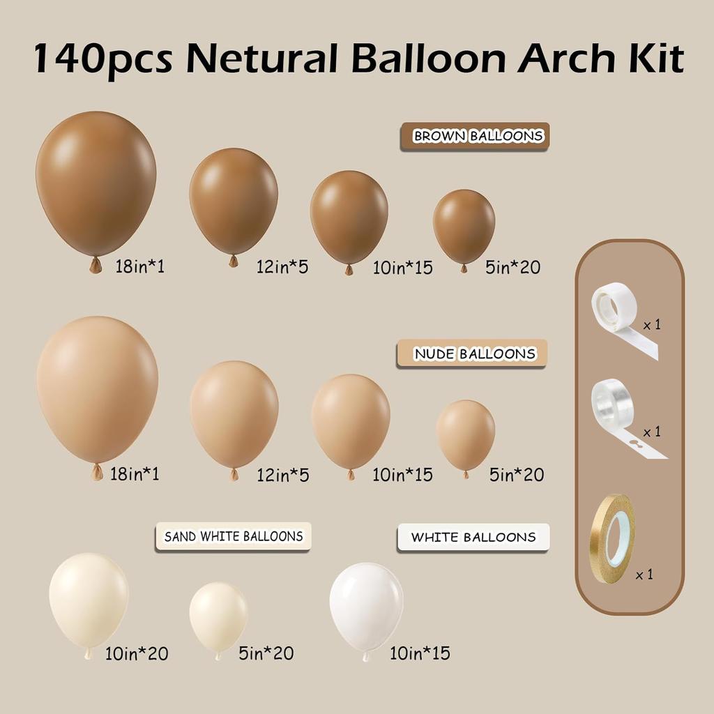 140Pcs Brown Skin Tone Sandwhite Latex Balloon Set Suitable For Birthday Parties, Weddings, Valentine'S Day Party Decoration