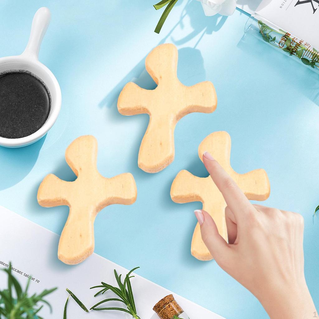 5 Pieces Wood Prayer Cross Hand Held Ornament Clinging Palm Neighbor Small Religious