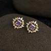18k Gold Violet Zircon Starburst Stud Earrings: Vintage Luxury Court Style
