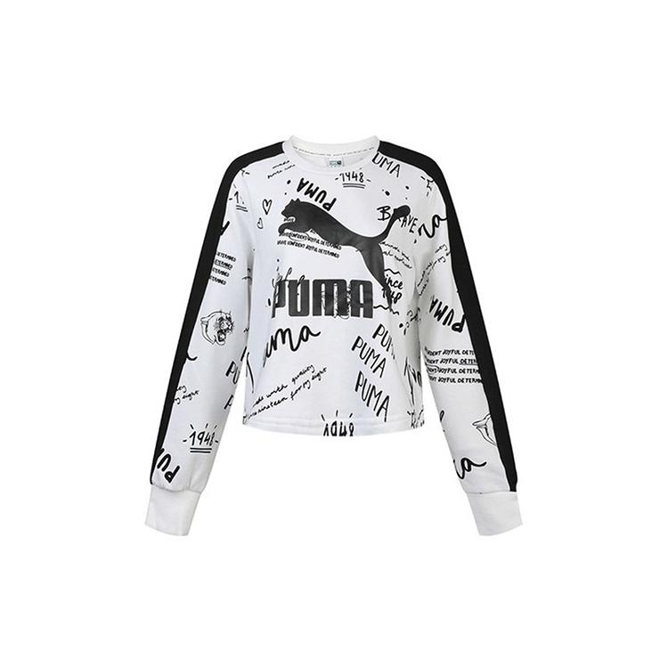 (WMNS) PUMA Classics Logo Crew Aop Knit White Women s 595214-52 XL