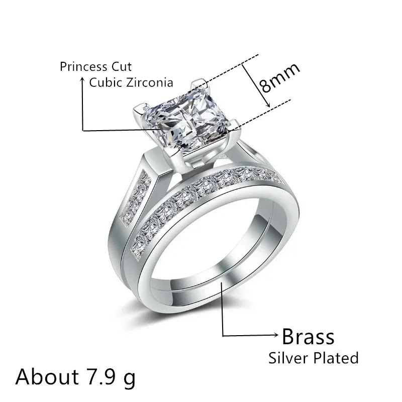 Caoshi 2er Set Eheringe für Damen mit strahlenden Zirkonia-Steinen Eleganter Schmuck Jubiläumsgeschenk für Ehefrau Klassische Bijouterie