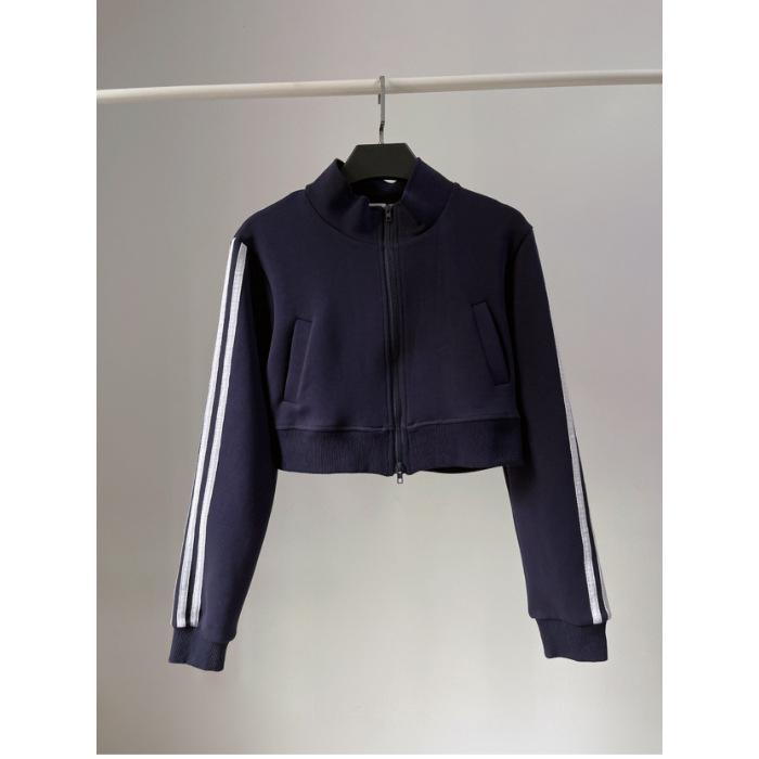 Damen Gestreifter Lässiger Cardigan Pullover - Slim Fit, Reißverschluss, Stehkragen, Herbststil