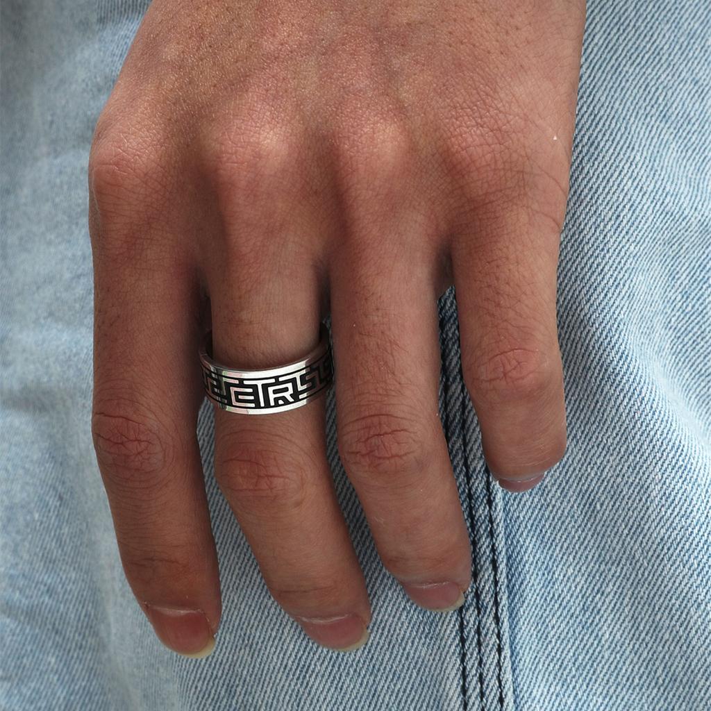 New Vintage 8mm Black Pattern Ring for Men and Women