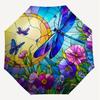 1PC Dragonfly Flowers Automatic Open/Close Umbrella with Windproof, 8-Rib Sturdy Canopy, Durable Ribs, Fashionable Design, Outdoor Accessory, Fun Prin