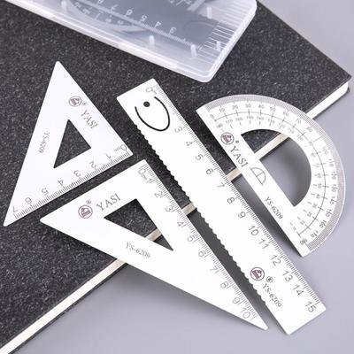 4Pcs Multifunctional Metal Drafting Set Protractor Triangle Ruler  Office School