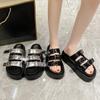 High-end Metal Buckle Patent Leather Fashion Muffin Bread Cool Slippers Women's Summer Wear Thick Bottom 8cm Height Increase One-word Drag