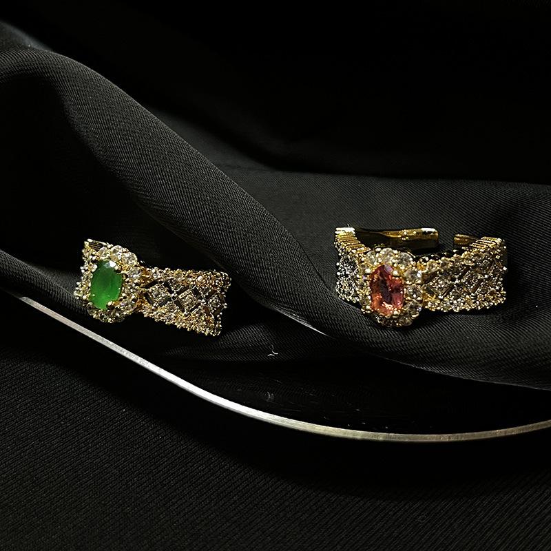 Italian Antique Retro Fashion Open Ring Hollow Micro-Inlaid Zircon Double-Layer Color Separation Light Luxury Ring