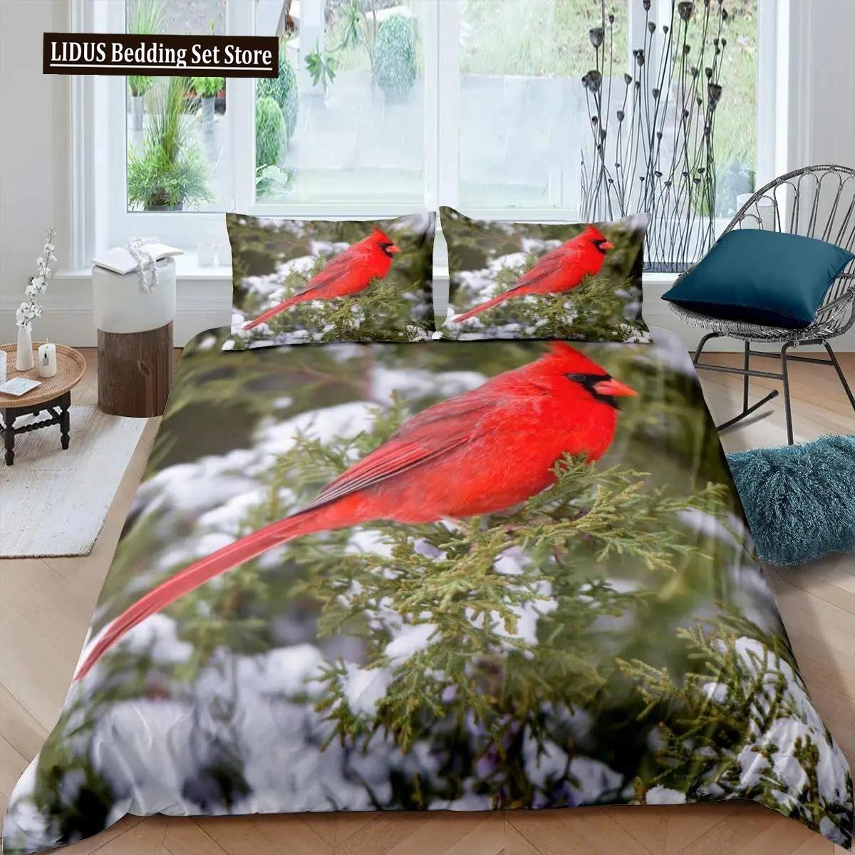 Filtration Facilities Unisex Red Cardinal Soft Duvet Cover Set Bird Beding Set For Child Youth Pine Tre Warm Comforter Cover Animal Snow King-Sized Dimensionsd Dimensions Soft