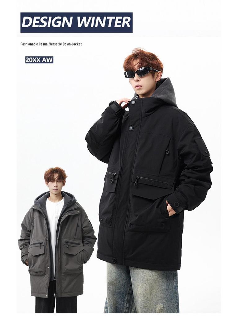 Męska wodoodporna zimowa parka z kapturem w dużym rozmiarze: Gruby, ciepły płaszcz roboczy do sportów outdoorowych.