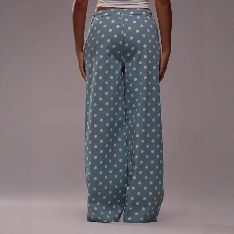 Polka Dot Loose Fit Mid-Rise Straight Leg Denim Jeans Women Comfortable Casual Style