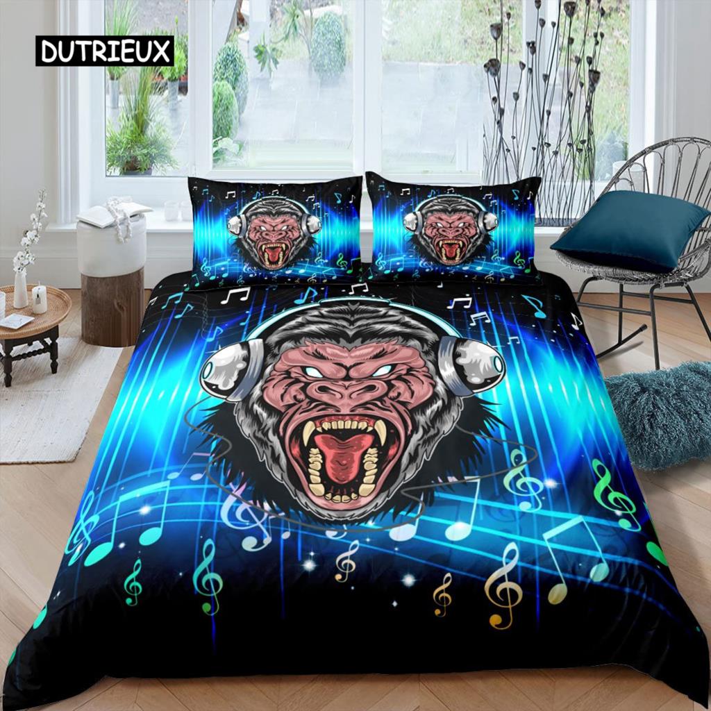 Orangutan Duvet Cover Cute Monkey Bedding Set Polyester Tropical Botanical Animal Print Comforter Cover