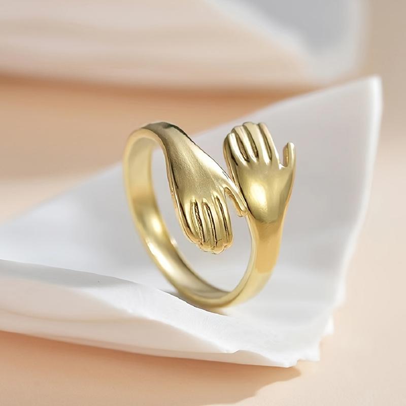 Huitan Noble Hand Hug Opening Rings For Women Glossy Charming Adjustable Accessories For Party Exquisite Warming Elegant Jewelry
