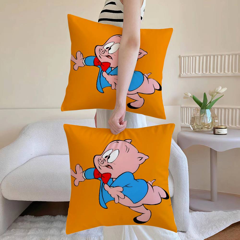 

P-Porky Pig Pillow Case Anti-dustmite Invisible zipper Sofa Bed 12x12Inch