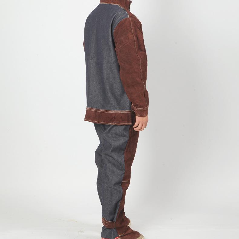 Men's Fire-Resistant Cowhide Welding Suit: Heat-Insulating, Spark-Proof Leather Workwear for Arc Welding.