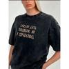 European and American Retro Old Washed Black Letters Print Cotton T-shirt Letter Printed Loose T-shirt