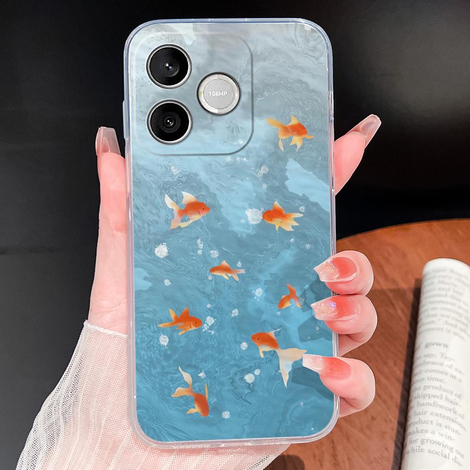 Phone Case For Honor 600 Lite 500 Smart 5G Cute Fish Bubble Phone Cover Soft Transparent Silicone Anti Slip Lightweight Funda