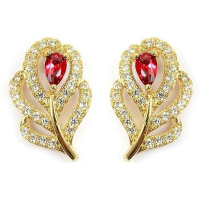 [P2350] - Gold Plated Earrings 'Flora' Red White Gold - 18x12 Mm