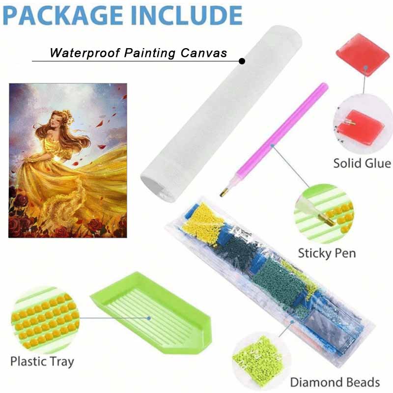 Disney Diamond Painting Kit Unframed, Belle Yellow Gown Full Round Diamond Classic Style Home Decor Craft, Perfect Gift Idea