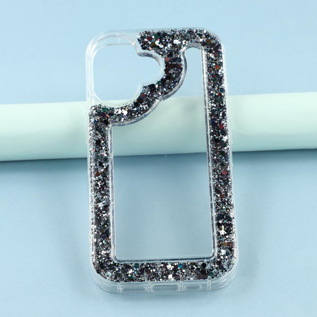 For iPhone 16 Case Glitter Epoxy Soft TPU Clear Back Cover