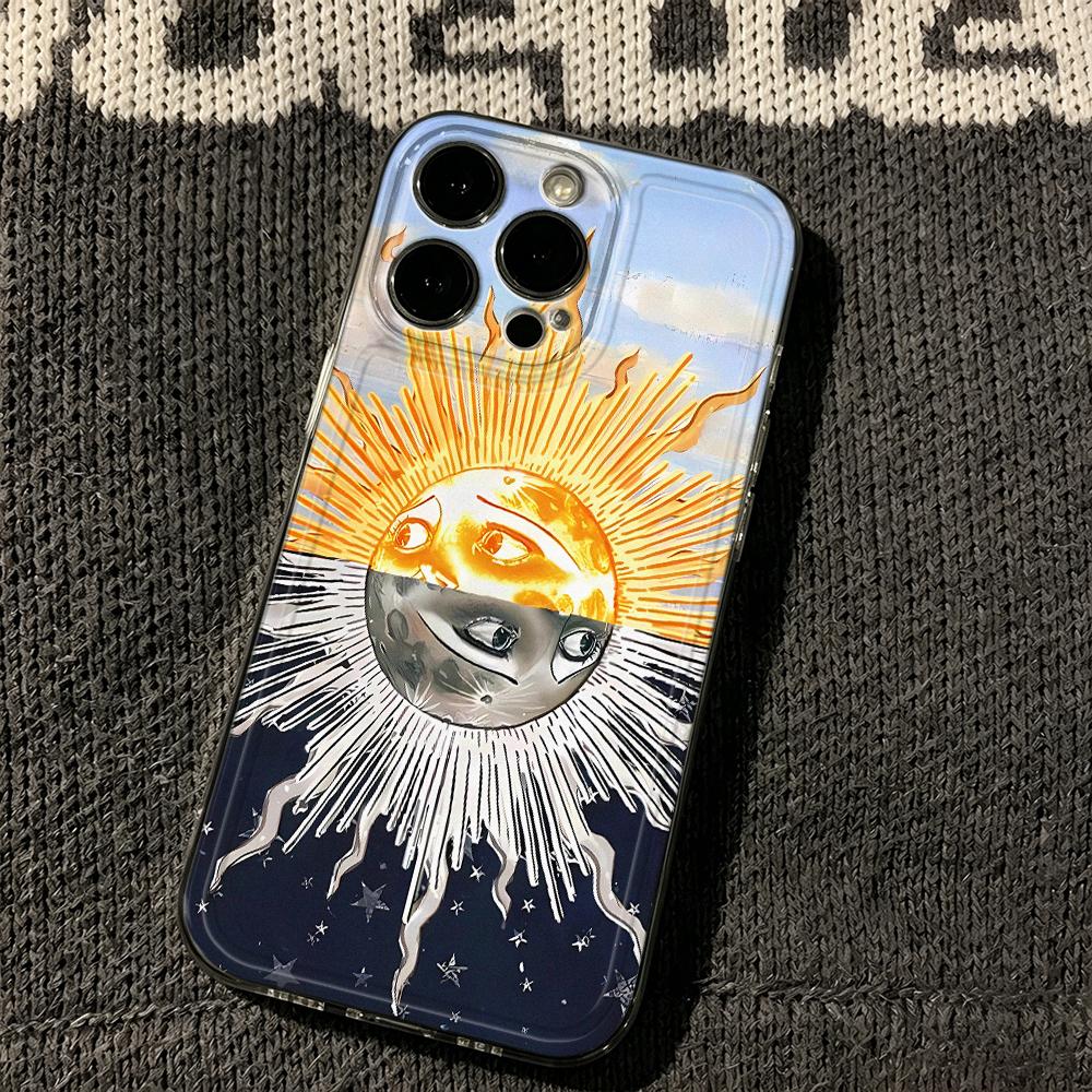 Sun And The Moon Clear Case For Iphone 17 Pro Max 11 15 12 13 14 16 Pro Max Air 16E 17E Cover Funda Bumper