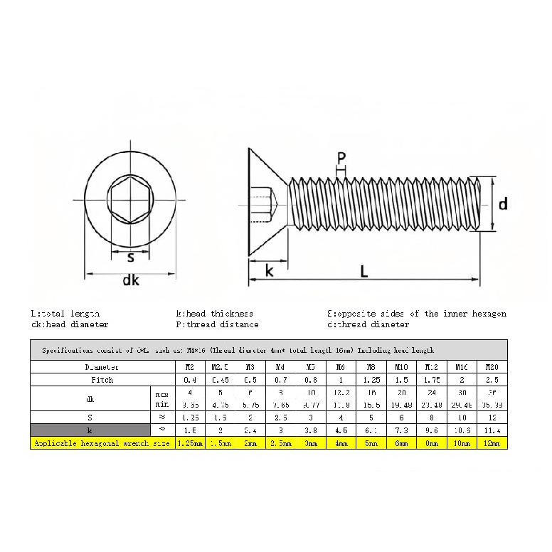 M3-0.5 X 14mm Flat Head Socket Cap Screws Bolts, Stainless Steel 18-8 (304), Bright Finish, Allen Socket Drive,Machine Screws Inner Hex Screw