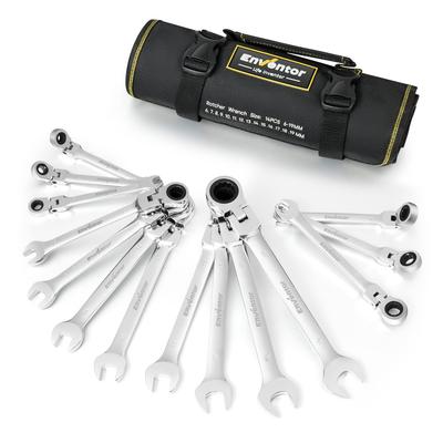 Ratchet Wrench Flexible Ratchet Wrench Set with Adjustable Swivel Dedicated and Storage Set Set, 6-19mm, 14-piece Angle, Head, Dual-purpose