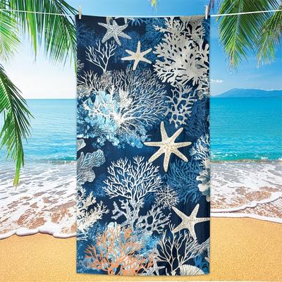 Schönes Korallenriff Strandtuch, Blau-Weißes Meeresmotiv, Ideal zum Entspannen am Wasser oder am Pool