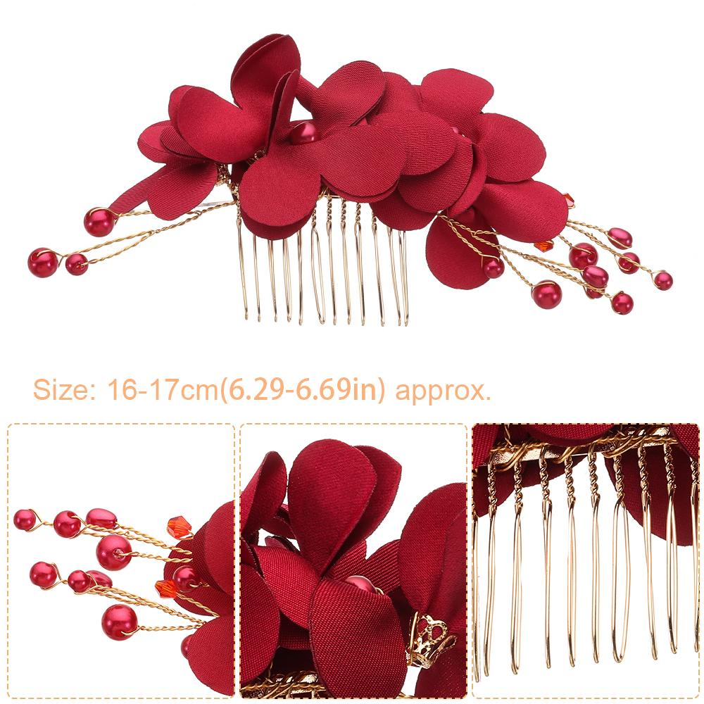Romantic Wedding Crystal Hair Combs Red Flower Hair Pin Bridesmaid Tiara Bridal Clips