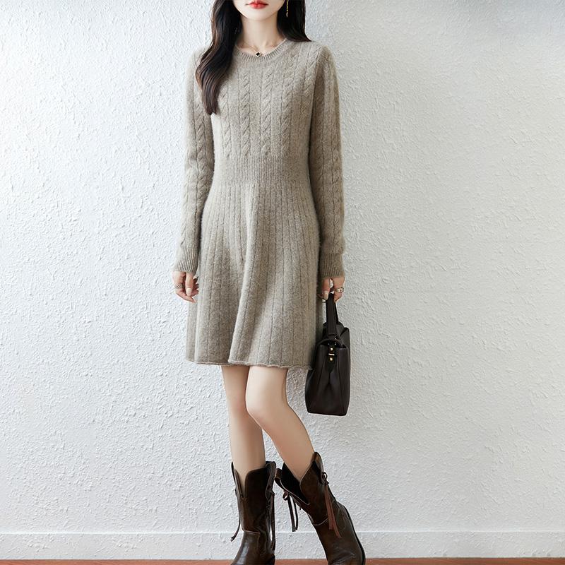 Women Sweater Dress 100% Wool MODERN NEW SAGA O-neck Knit Long Pullover Winter Jumpers Wool Long Dress Female