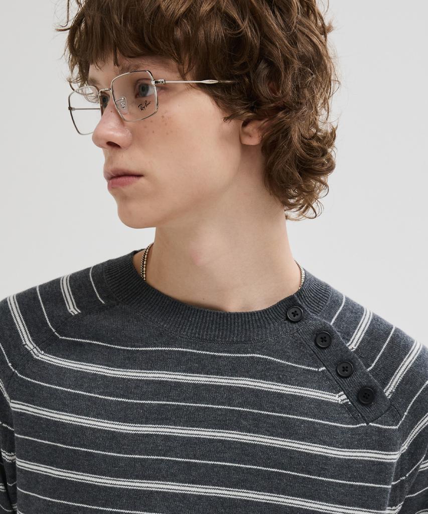 LEIRE Diagonal Henley Neck Crop Knit [Gray St]