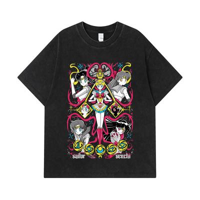 275 GSM Washed T-shirts 100% Cotton Sailor Moon V2 Print Unisex Heavy Cotton T Shirt