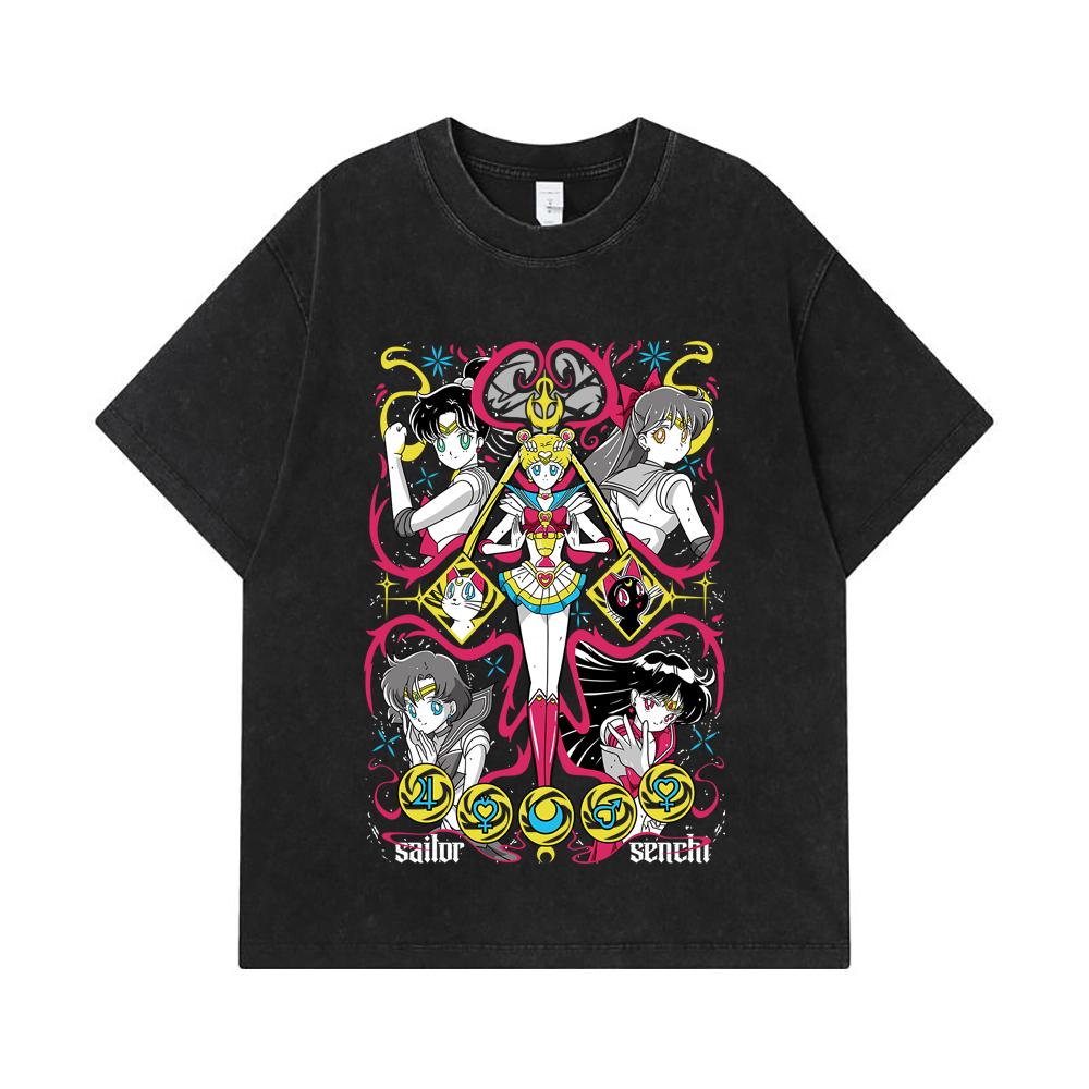 275 GSM Washed T-shirts 100% Cotton Sailor Moon V2 Print Unisex Heavy Cotton T Shirt