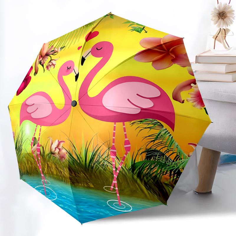 1pc Flamingo Tropical Summer Automatic Umbrella - Automatic Opening And Closing, Sturdy Iron Frame, Formal Occasions yy251018148