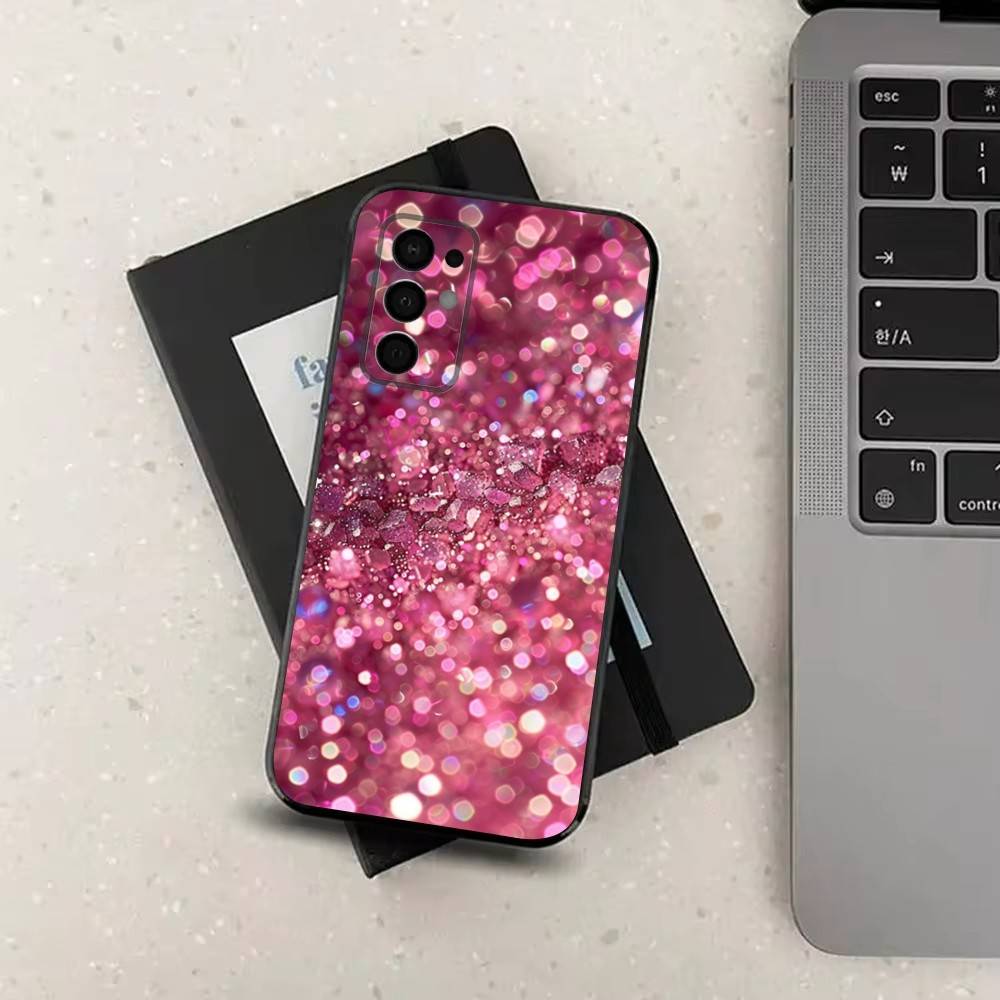 Dazzling Pink Glitter For Samsung Galaxy A73,J7,22,Note,72,41,31,8,9,52,71,53,32,Soft Black Silicone Cover Case