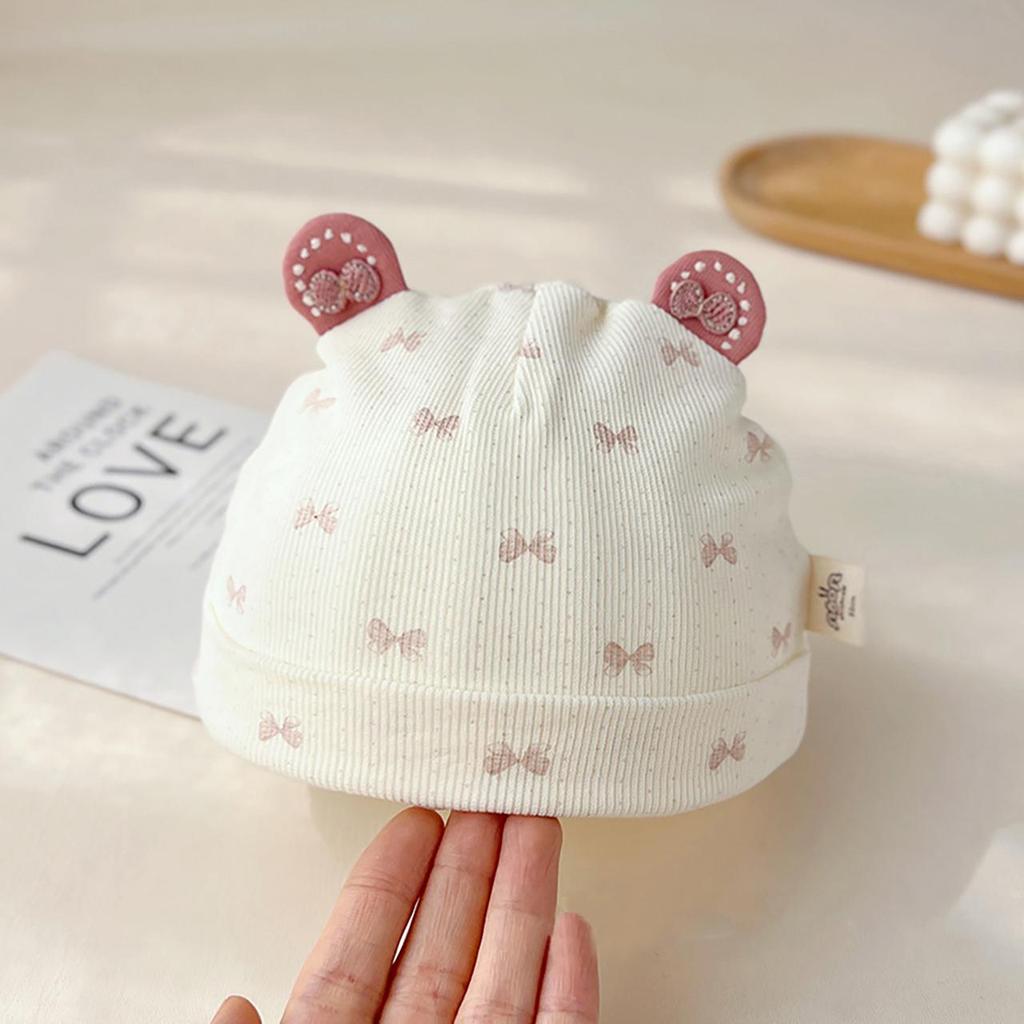 Soft Cotton Newborn Hat Cute Bear Bow Baby Fetal Cap Spring Autumn Infant Girl Boy Beanie 0-3 Months