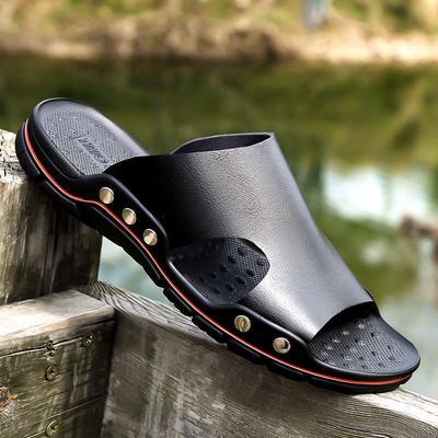 Herren Outdoor-Hausschuhe Sommer rutschfest Außenbekleidung Koreanische Version Ein-Wort-Slipper Outdoor Rindsleder Sandalen Trend Atmungsaktive Sandalen