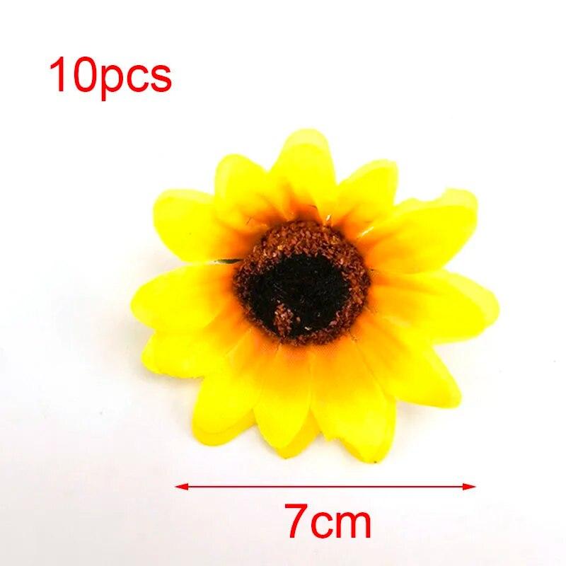 

7 см Мини Шелковый Подсолнух Искусственные Поддельные Цветы Голова Для DIY Свадебная Вечеринка Украшения Дома DIY Венок Рождения Ребенка 10pcs