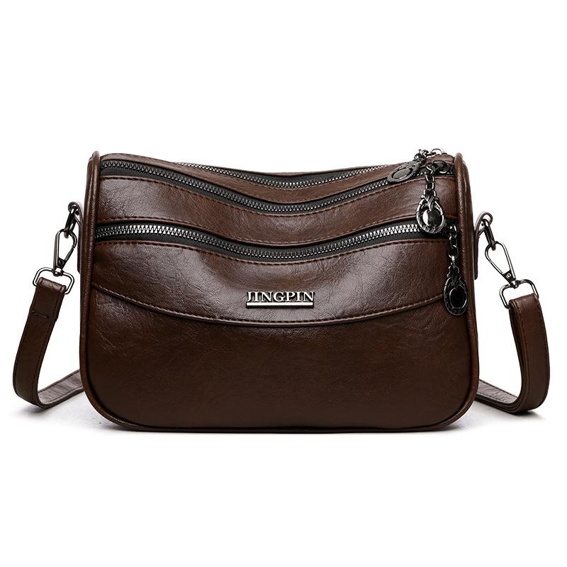 Middle-Aged Women's Bag Vintage Crossbody Bag Multi-Layer Soft Leather Shoulder Bag