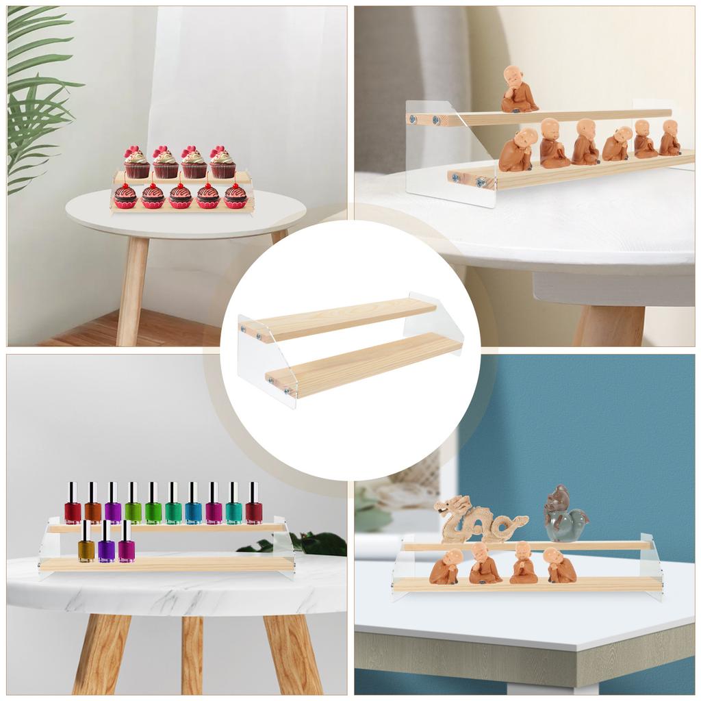 Wooden Multi-Layer Riser Display Stand Simple Elegant Desktop Display Shelf Rack for Collections Storage and Decoration