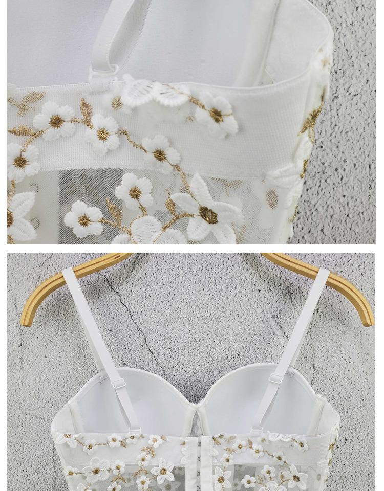 Spring/summer Gold Thread Embroidered Elegant Tank Top Fresh and Cute Slim-fitting Mini Tank Top with Underwire Bra Top Camis & Tank Tops