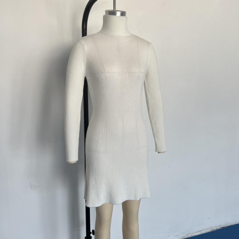 Spring and Autumn Women's Dresses Striped Knit Long Sleeve Half High Neck Dress