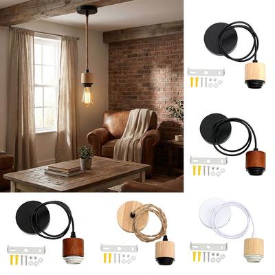 New Solid Wood E27 Lamp Holder Hanging Adjustable Wire Pendant Lamp Screw DIY Accessories Lampshade Base