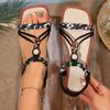 Cross-border plus size sandals, bohemian style, beach round toe, flat sole, single strap, new summer women's shoes